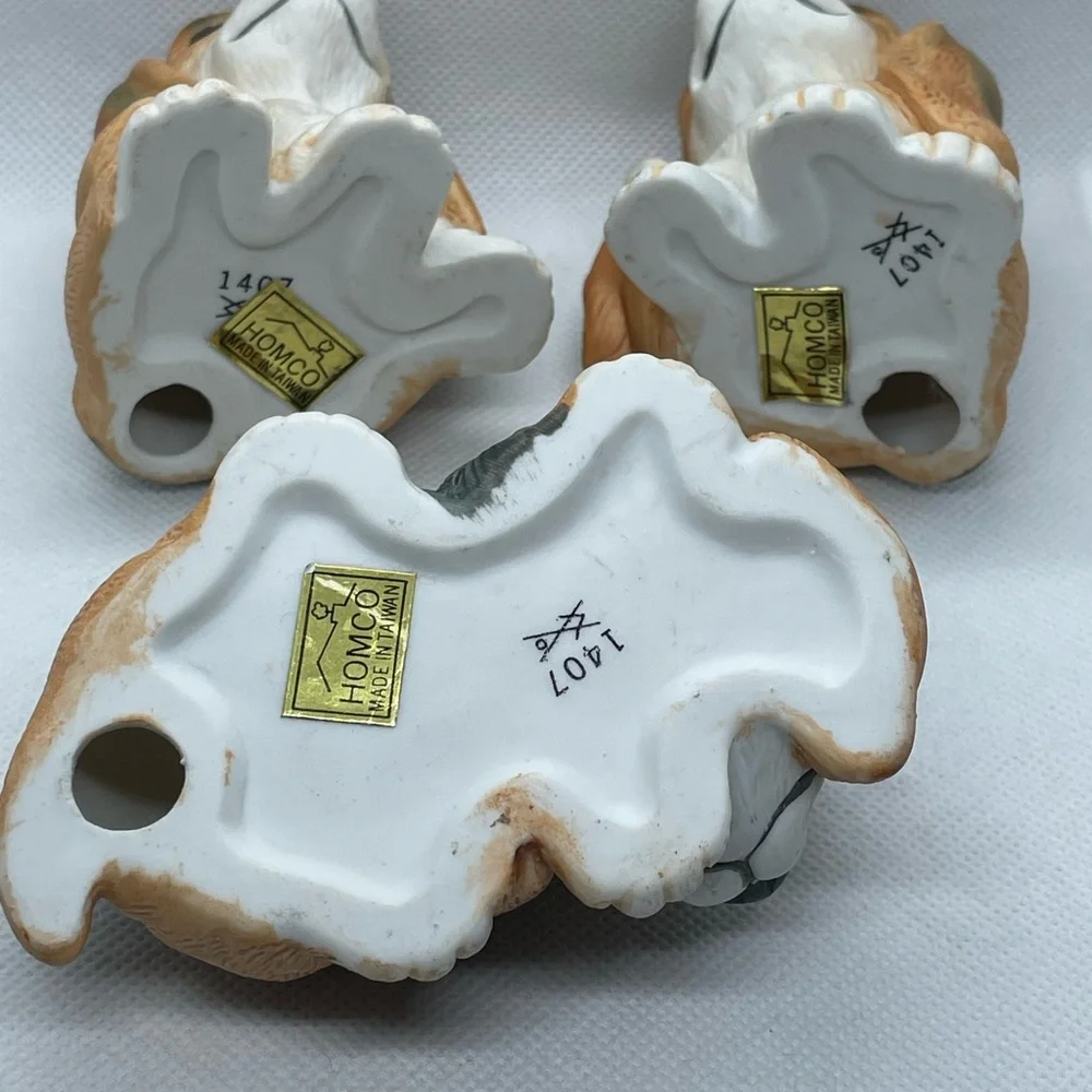 Vintage Set of 3 Porcelain Homco Bassett Hound Beagle Puppies Dogs Figures